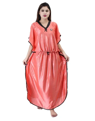 ANSH COLLECTION Women's Satin Solid Kaftan Maxi Nighty; [Satin-Kaptan-]