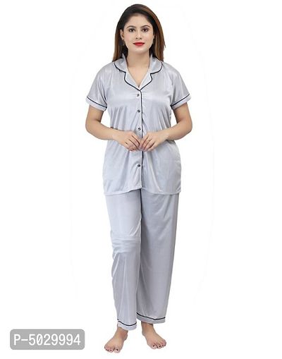 Trendy Satin Top with Pyjama Set for Women-thumb0