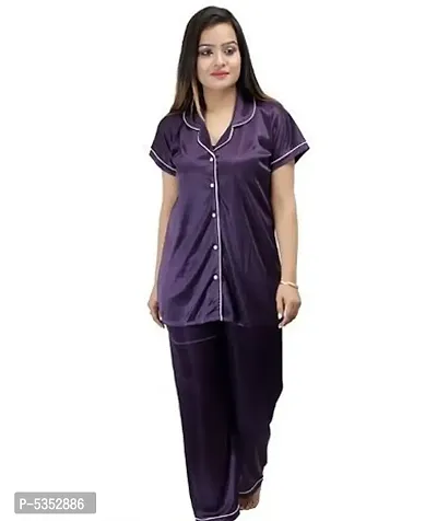 Trendy Satin Top With Pyjama Set For Women-thumb0