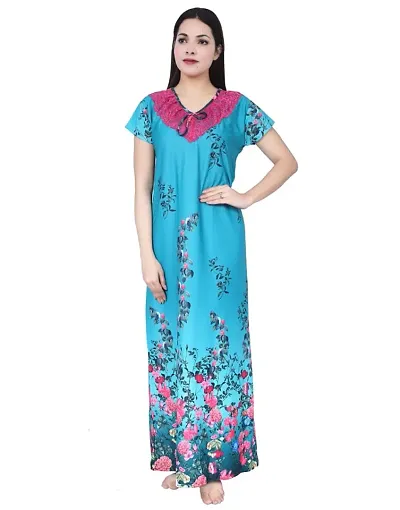 Alluring Satin Floral Printed Night Gown For Women