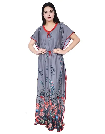 Stunning Satin Digital Printed Kaftan Night Gowns For Women