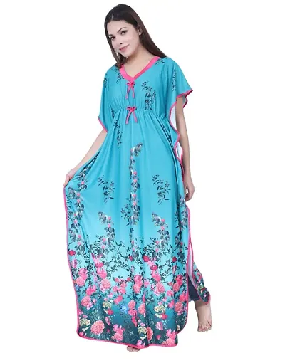 Stunning Satin Digital Printed Kaftan Night Gowns For Women