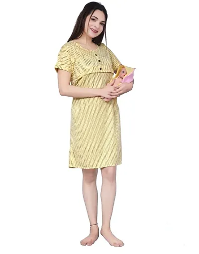 Cotton Hosiery Printed Maternity Nursing Short Night Dress/Nighty