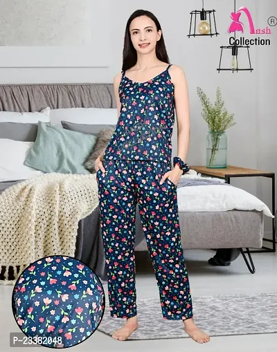 Latest Premium Sleeveless Cotton Lycra Night Suit with  FREE SCRUNCHIES/Night Suit For Women