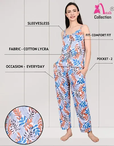 Latest Premium Sleeveless Cotton Lycra Night Suit with  FREE SCRUNCHIES/Night Suit For Women