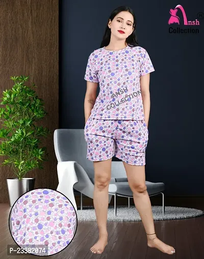 Latest Attractive Cotton Lycra Night Suit For Ladies/Night Shorts/ Cotton Lycra Including Pockets In Short With Free Scrunchies