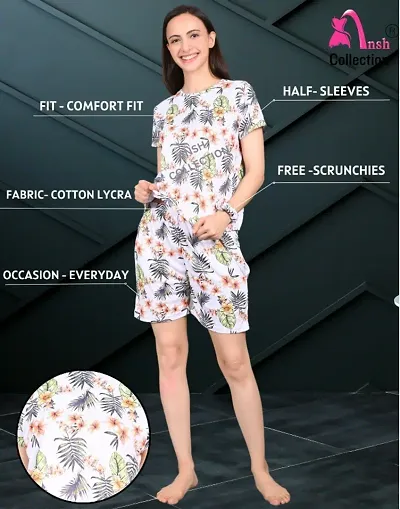 Latest Women Night Suit With Free Scrunchies/Night Short Set