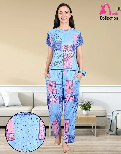 Latest Top And Pajama Including Pockets/Night Suit For Women With Free Scrunchies