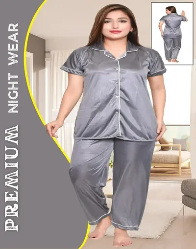 Premium Stylish Satin Solid Night Suit For Women