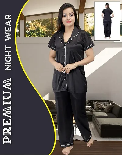 Premium Stylish Satin Solid Night Suit For Women