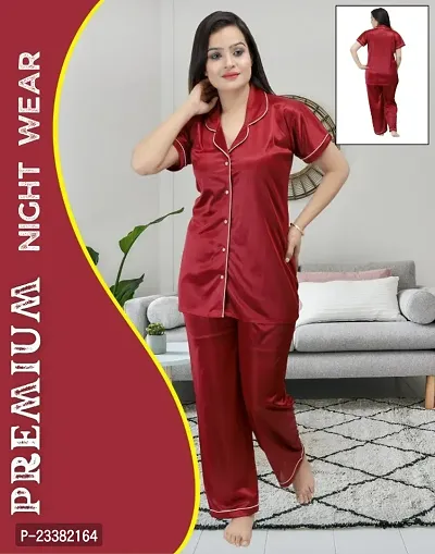 Premium Stylish Satin Night Suit For Women-thumb0