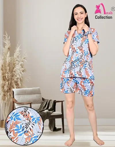 Latest Women Night Suit With Free Scrunchies/Night Short Set