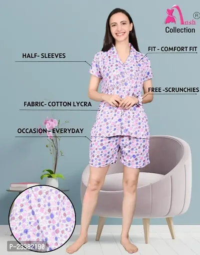 Latest Women Night Suit With Free Scrunchies/Night Short Set-thumb0