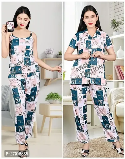 Attractive Night Suit For Ladies Cotton Lycra Including Pockets In Short With Free Scrunchies Pack Of 2 Combo