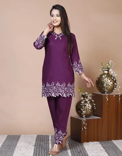 Stylish Rayon Embroidered Kurta Bottom Set