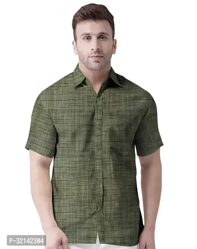 Stylish Green Khadi Cotton Short Sleeves Casual Shirt For Men-thumb0