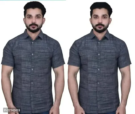 Stylish Grey Khadi Cotton Short Sleeves Casual Shirt For Men Pack Of 2