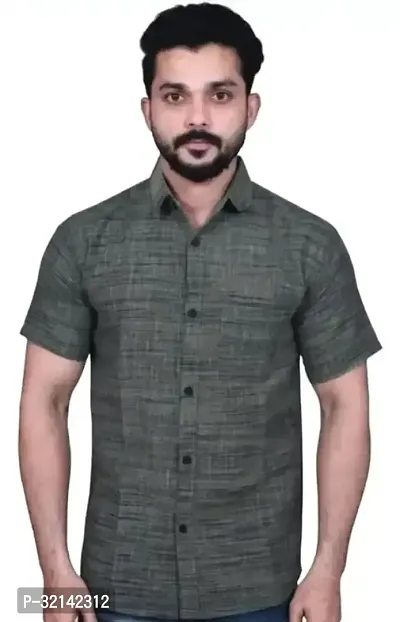 Stylish Grey Khadi Cotton Short Sleeves Casual Shirt For Men-thumb0