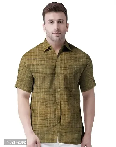 Stylish Mustard Khadi Cotton Short Sleeves Casual Shirt For Men-thumb0