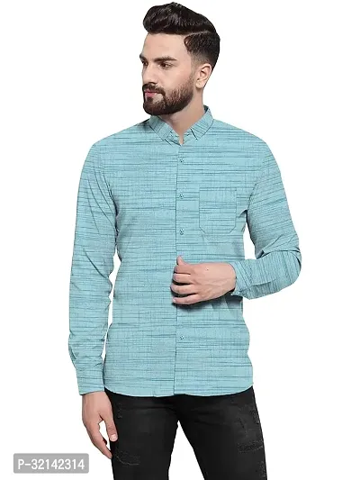 Stylish Blue Khadi Cotton Short Sleeves Casual Shirt For Men-thumb0