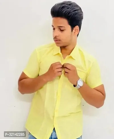 Stylish Yellow Khadi Cotton Short Sleeves Casual Shirt For Men-thumb0