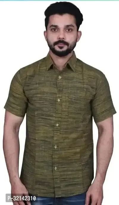 Stylish Green Khadi Cotton Short Sleeves Casual Shirt For Men-thumb0