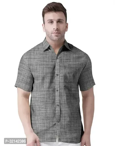 Stylish Grey Khadi Cotton Short Sleeves Casual Shirt For Men-thumb0