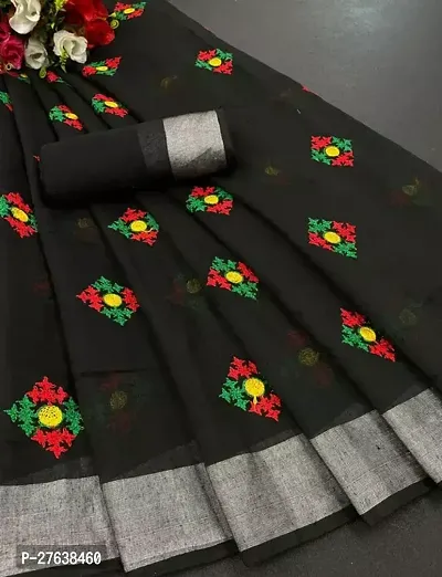 Stylish Chanderi Silk Black Embroidered Saree with Blouse piece-thumb0