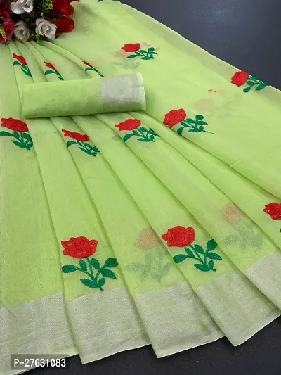 Classic Chanderi Cotton Printed Saree with Blouse piece-thumb0