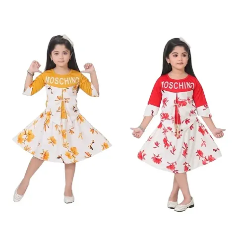 PURBASHA Creation Cotton Blend Printed Knee Length Frock Dress for Girls (PCreation)