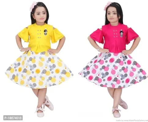 Stylish Fancy Cotton Blend Clothing Set Dress For Kids Pack Of 2