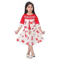 PURBASHA Creation Cotton Blend Printed Knee Length Frock Dress for Girls (Red and Pink, 5-6 Years) (PCreation)-thumb1