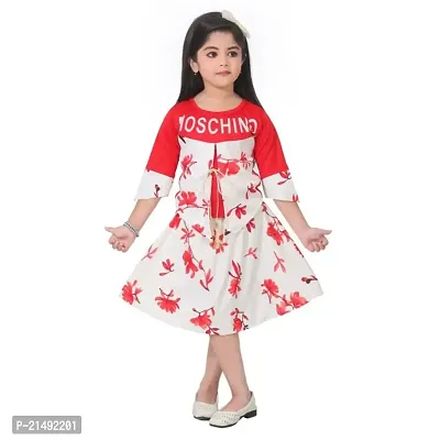 PURBASHA Creation Cotton Blend Printed Knee Length Frock Dress for Girls (Red and Pink, 5-6 Years) (PCreation)-thumb2