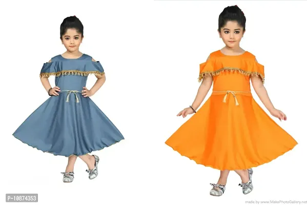 Stylish Fancy Cotton Blend Frocks Dresses For Kids Pack Of 2