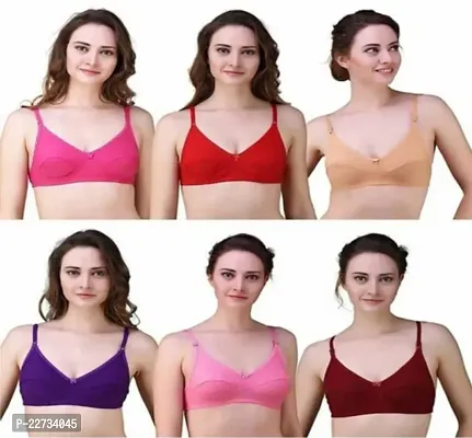 Stylish Multicoloured Cotton Blend Solid Bras For Women Pack Of 6