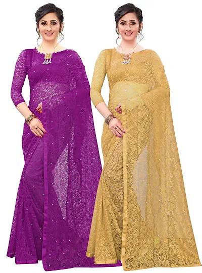 Pack Of 2 Pearl Work Fancy Net Saree With Blouse Piece