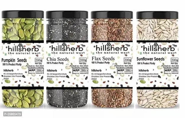 Mix Seeds -  Pumpkin Seeds - 200 Grm Bottle , Sunflower Seeds - 200 Grm Bottle , Flax Seeds - 200 Grm Bottle , Chia Seeds - 200 Grm Pack Of 4