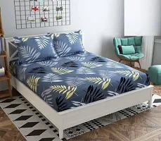 Stylish Fancy Comfortable Cotton Printed Elastic Fitted 1 Double Bedsheet With 2 Pillow Covers-thumb1