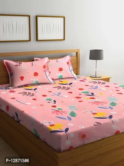 Stylish Fancy Comfortable Cotton Printed Elastic Fitted 1 Double Bedsheet With 2 Pillow Covers