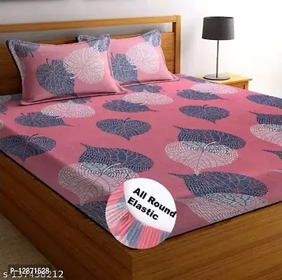 Stylish Fancy Comfortable Cotton Printed Elastic Fitted 1 Double Bedsheet With 2 Pillow Covers-thumb2