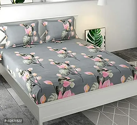 Stylish Fancy Comfortable Cotton Printed Elastic Fitted 1 Double Bedsheet With 2 Pillow Covers-thumb0