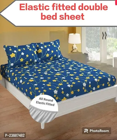 Elastic comfort all corner fitted Double bedsheet with 2 pillow covers-thumb0