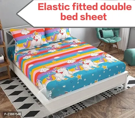 Elastic comfort all corner fitted Double bedsheet with 2 pillow covers-thumb0