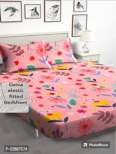 Elastic comfort all corner fitted Double bedsheet with 2 pillow covers