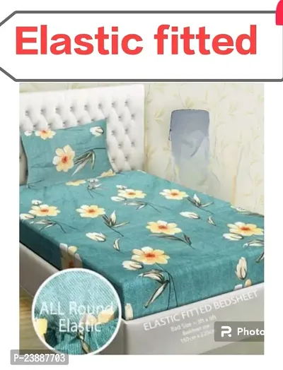Elastic all corner Single Elastic Fitted Bed Sheet with 1 pillow cover-thumb0