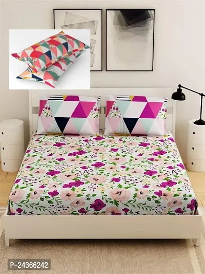 All corner fully Elastic Double bedsheet with 2 pillow covers-thumb0