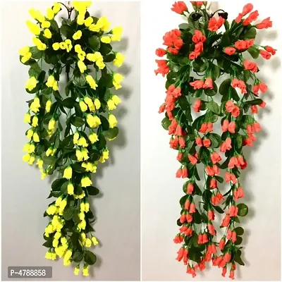 Nutts Artificial Hanging Rose Flower Vine for Indoor and Outdoor Decoration (33 inch) Pack of 2 (  Yellow-Red)