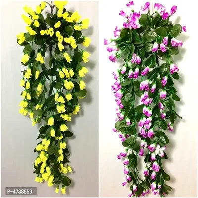 Nutts Artificial Hanging Rose Flower Vine for Indoor and Outdoor Decoration (33 inch) Pack of 2 ( yellow-Purple)