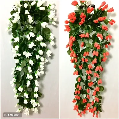 Nutts Artificial Hanging Rose Flower Vine for Indoor and Outdoor Decoration (33 inch) Pack of 2 (White-red)