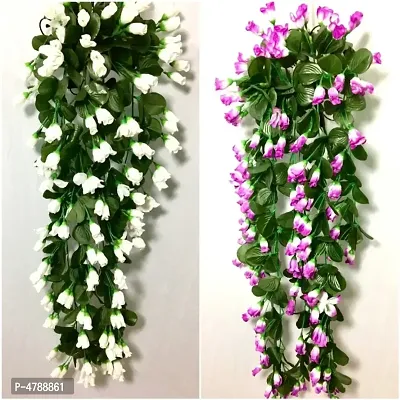 Nutts Artificial Hanging Rose Flower Vine for Indoor and Outdoor Decoration (33 inch) Pack of 2 (White-Purple)-thumb0